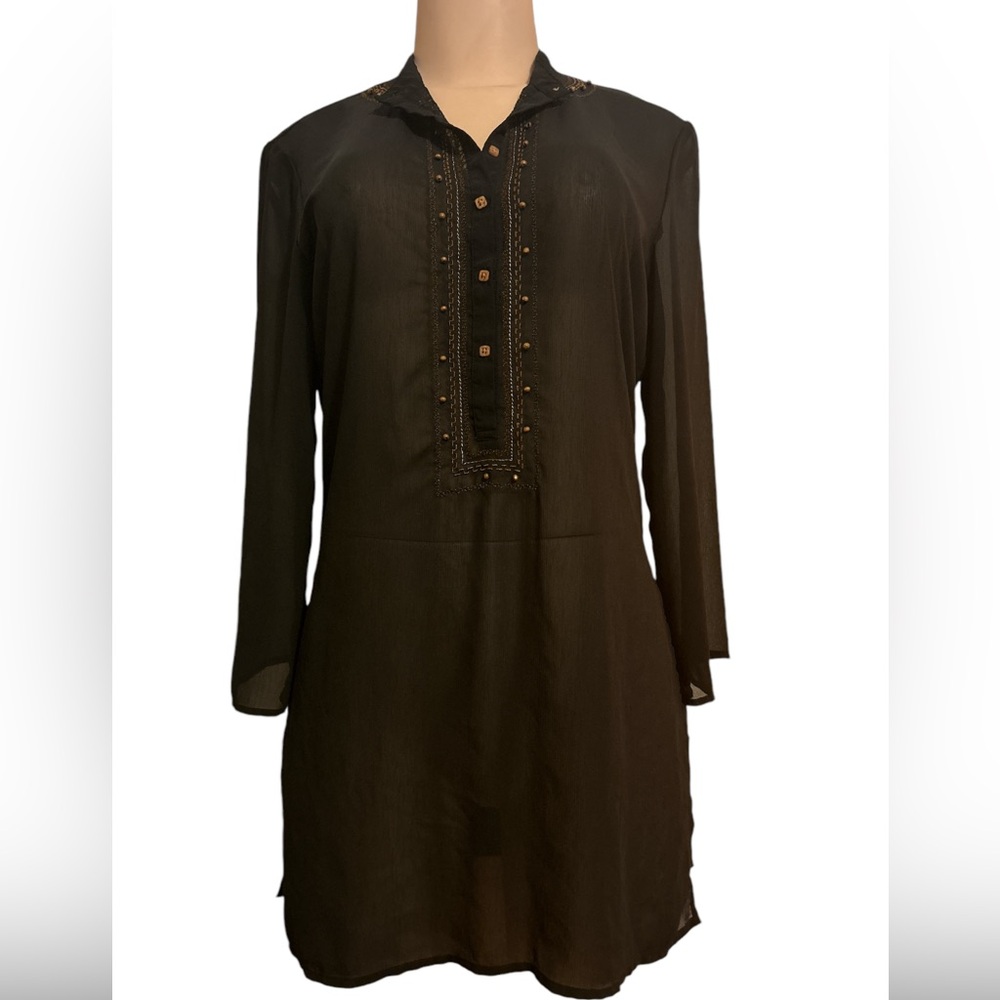 NEW YORK & COMPANY Black sheer embroidered dress...Long sleeve blouse Size S